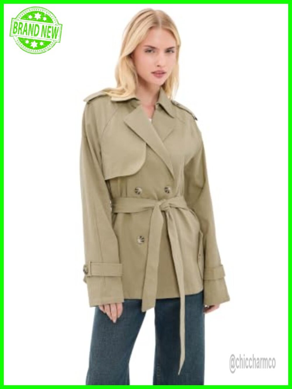 Women's Cropped Trench Coat Double-Breasted Cotton Canvas